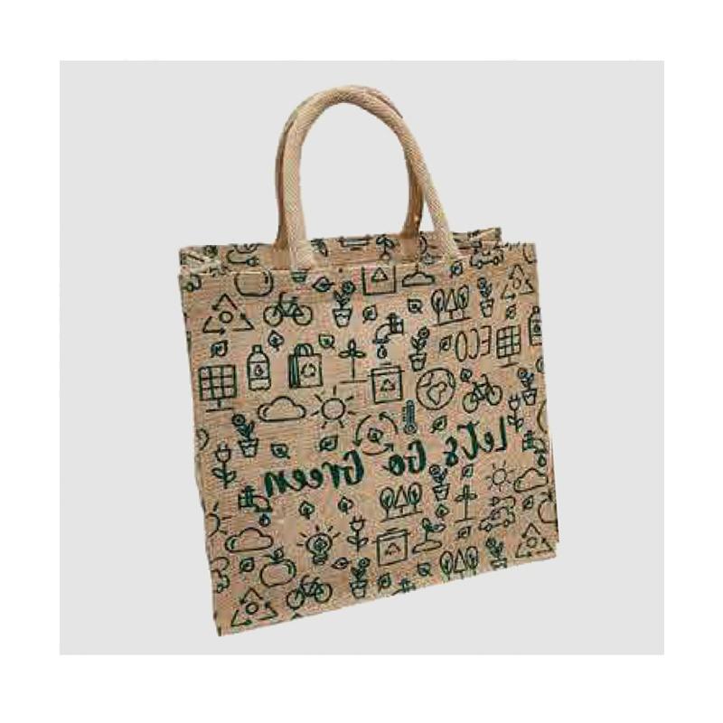 Fancy Jute Bag - Small  Let's Go Green Design With Logo